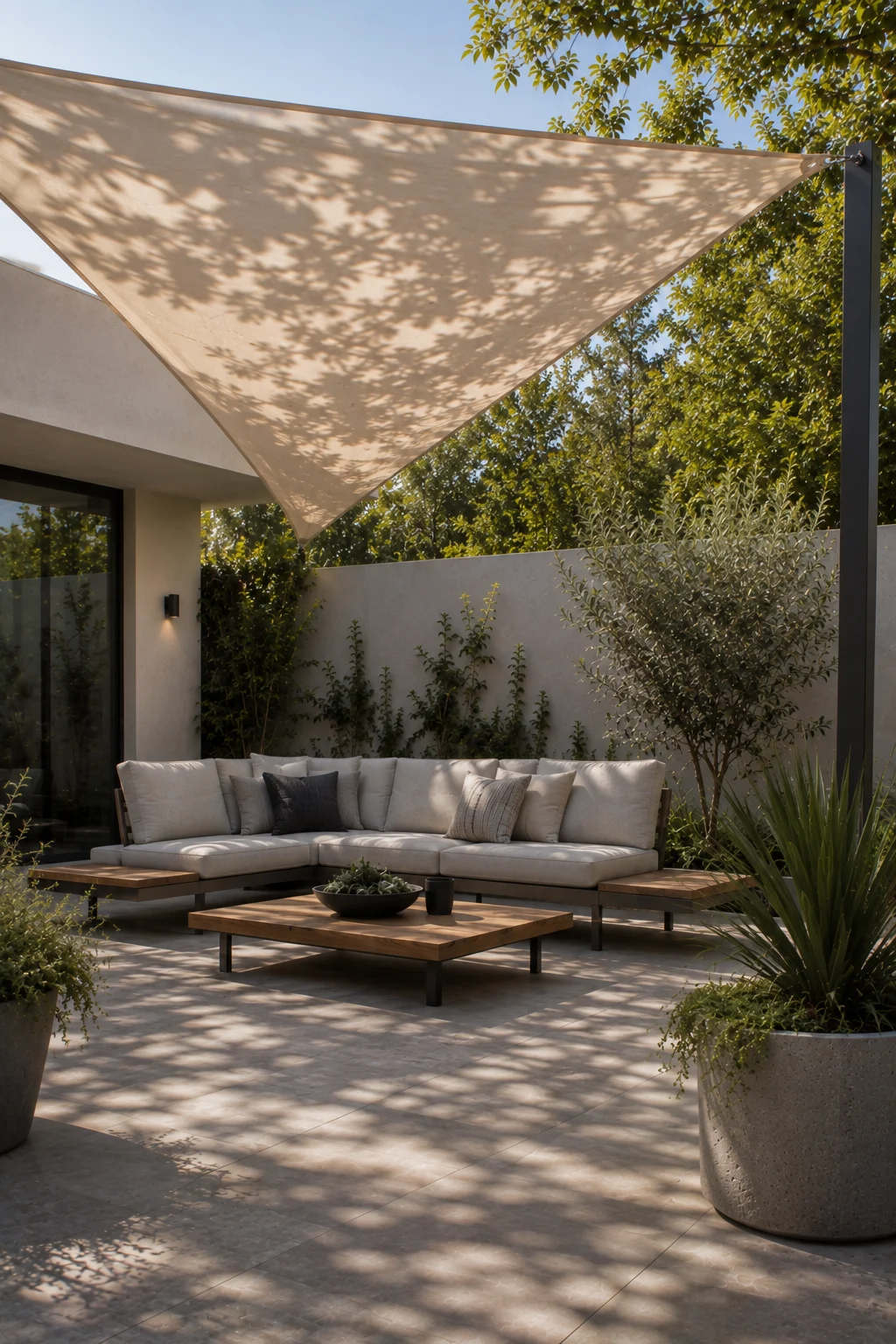 retractable shade sail modern garden idea