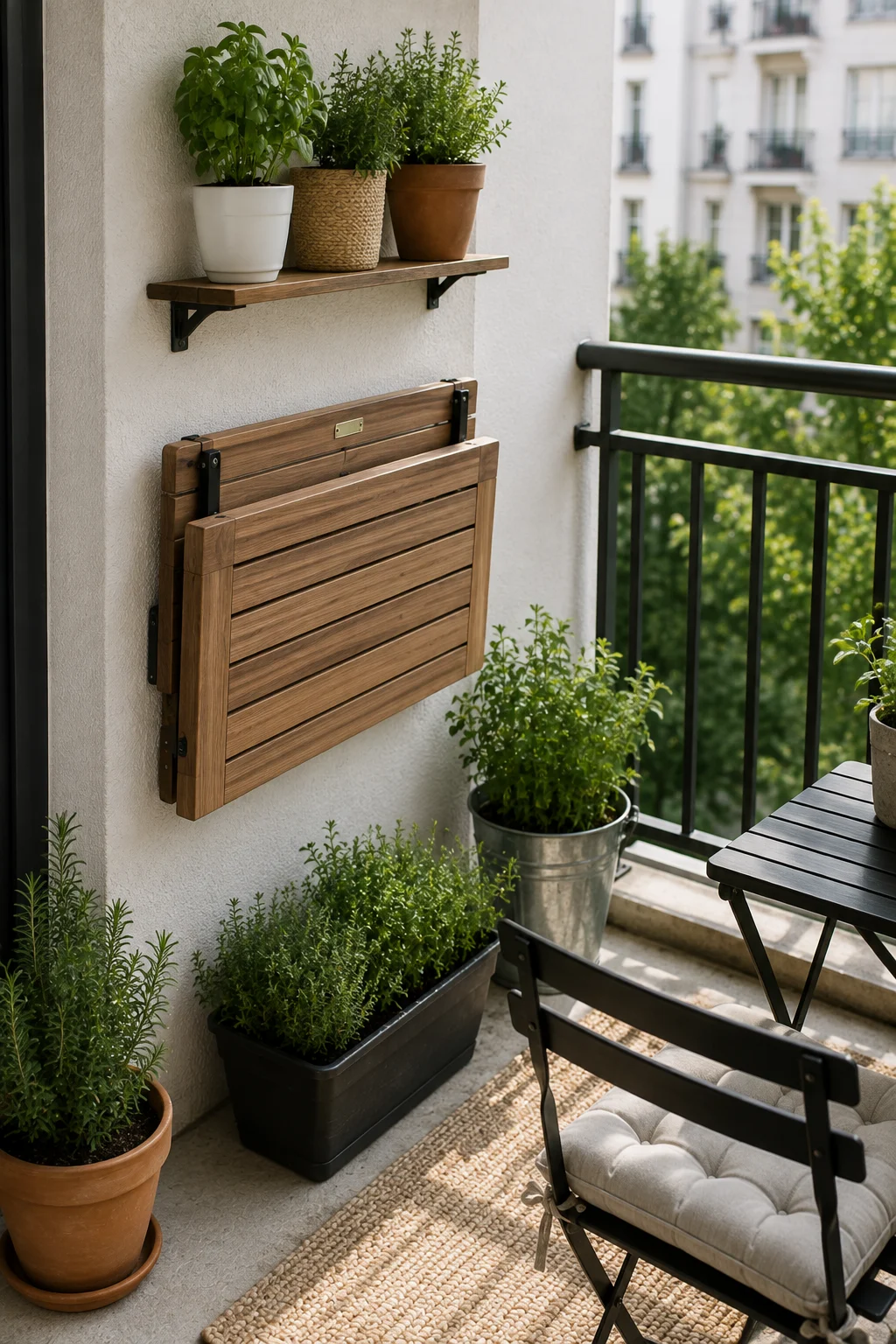 fold down table balcony garden idea